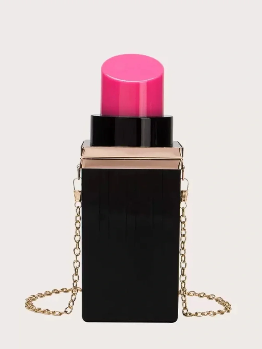 Black Lipstick-Shaped Black Clutch with Gold Chain
